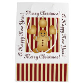 Vrolijk kerstman met rode streep medium cadeauzakje (Achterkant)