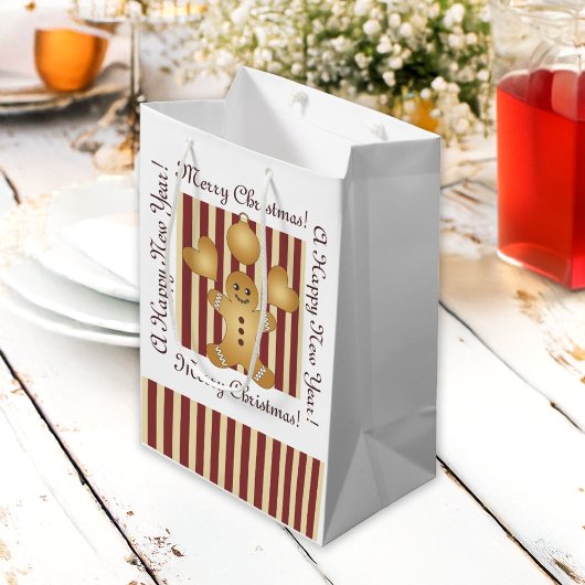 Vrolijk kerstman met rode streep medium cadeauzakje
