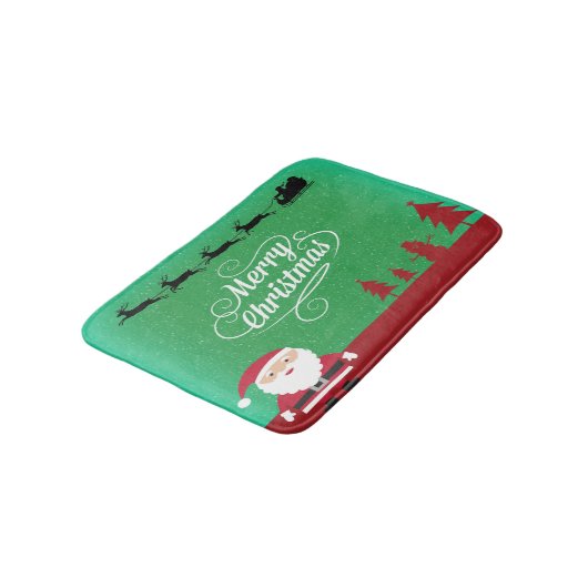 Vrolijk Kerstman Rendier Sneeuwvlokken Groen Badmat (Gekanteld)