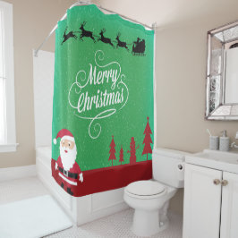 Vrolijk Kerstman Rendier Sneeuwvlokken Groen Douchegordijn