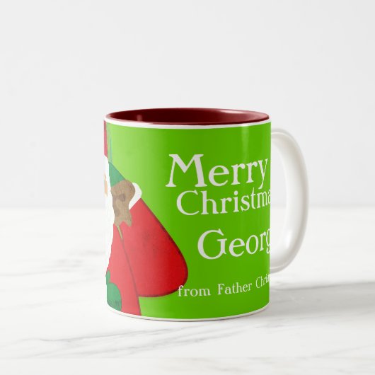 Vrolijk Kerstman rood/groen plezier mok (Voorkant rechts)