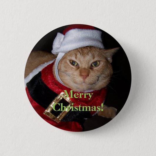 Vrolijk Kerstman Sinaasappel Kat Button (Voorkant)