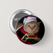 Vrolijk Kerstman Sinaasappel Kat Button (Voorkant /achterkant)