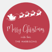 Vrolijk Kerstman Sleigh Rood Ronde Sticker (Voorkant)