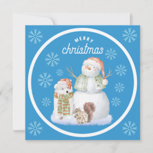 Vrolijk kerstman Sneeuwman, IJsbeer, Eekhoorn Feestdagenkaart
