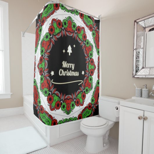 Vrolijk kerstmandala design douchegordijn (In situ)