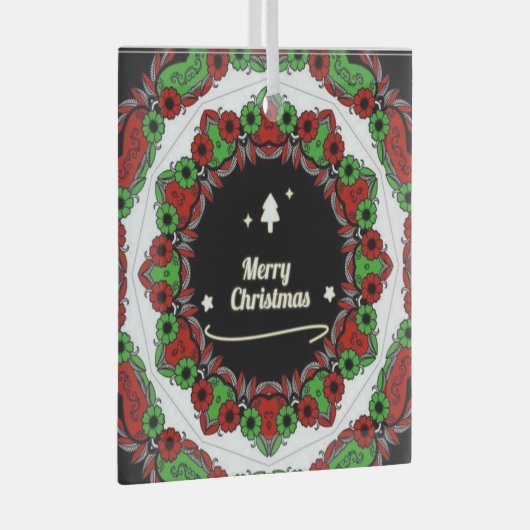 Vrolijk kerstmandala design glas ornament (Voorkant Rechts)