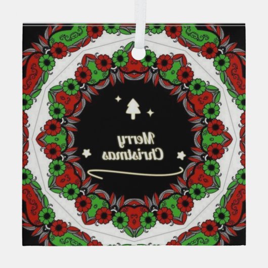 Vrolijk kerstmandala design glas ornament (Achterkant)