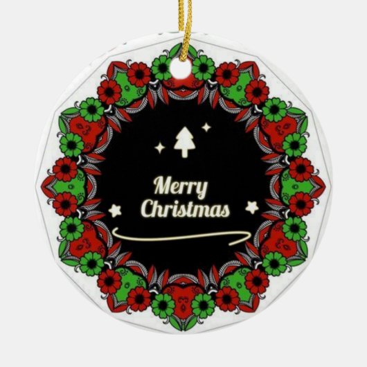 Vrolijk kerstmandala design keramisch ornament (Voorkant)
