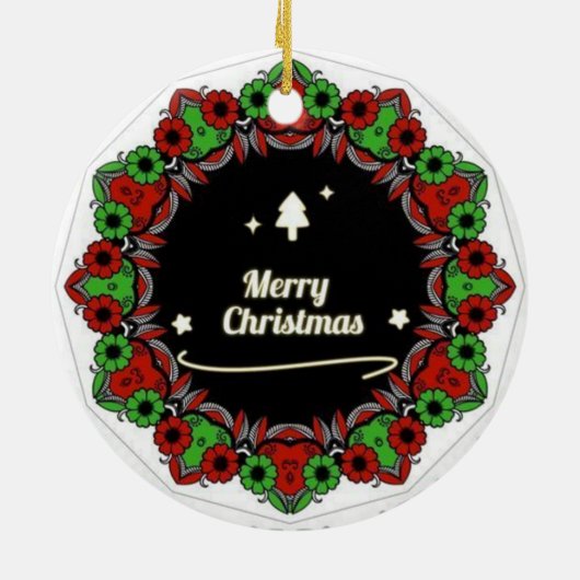 Vrolijk kerstmandala design keramisch ornament (Achterkant)