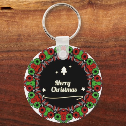 Vrolijk kerstmandala design sleutelhanger (Achterkant)