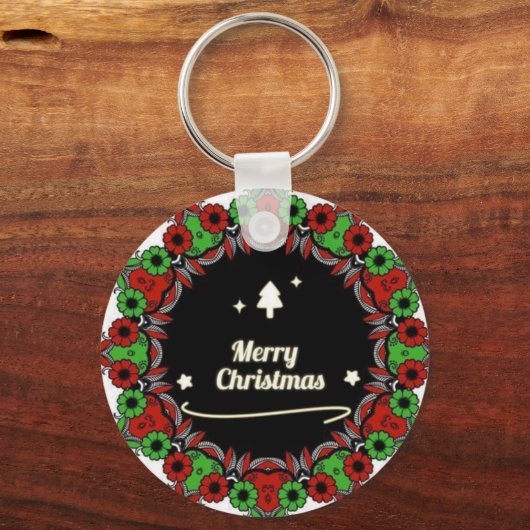 Vrolijk kerstmandala design sleutelhanger (Voorkant)