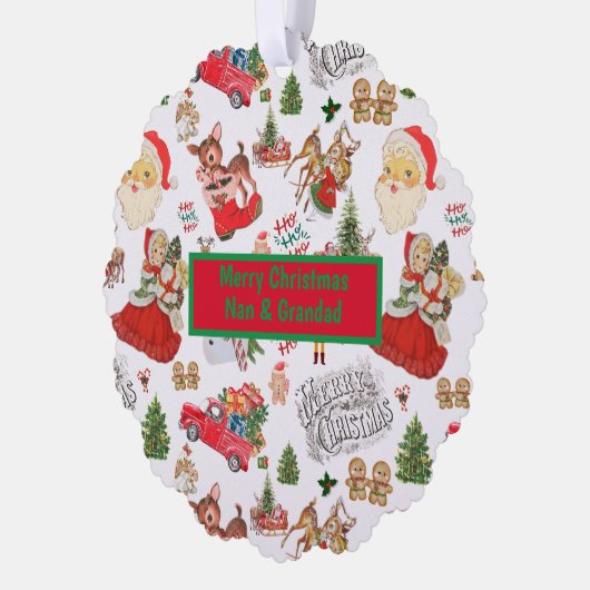 Vrolijk kerstmannetje en opa monogram | ornament kaart (Links)