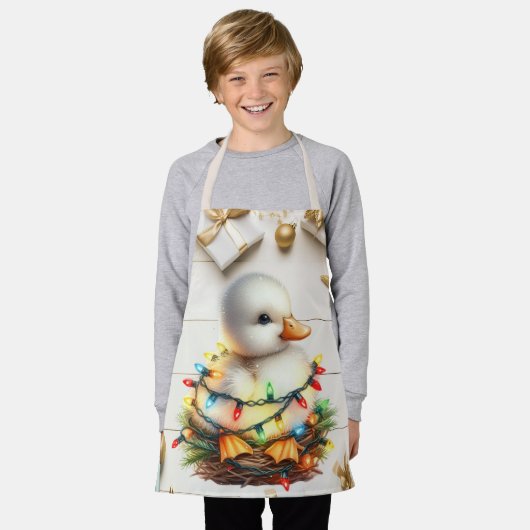 Vrolijk kerstmannetje verstrikt in lichtjes schort (Gedragen)