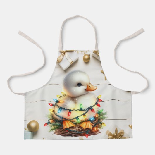 Vrolijk kerstmannetje verstrikt in lichtjes schort (Voorkant)