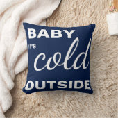 Vrolijk kerstmarineblauw "Baby is koud buiten" Kussen (Deken)