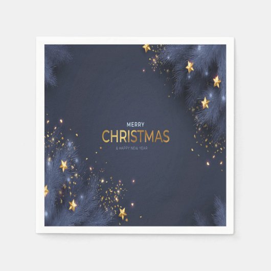 Vrolijk kerstmarineblauw en gouden Typografie Servet (Voorkant)