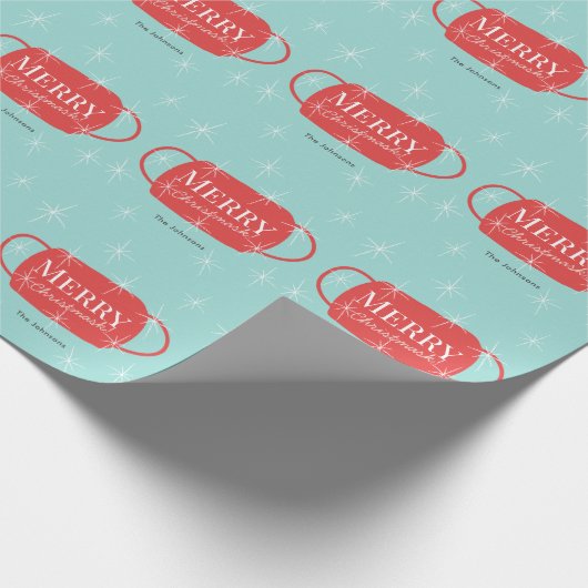 Vrolijk Kerstmasker Rood Maskerpatroon Blauw Kerst Cadeaupapier (Hoek)