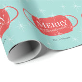 Vrolijk Kerstmasker Rood Maskerpatroon Blauw Kerst Cadeaupapier (Rol Hoek)