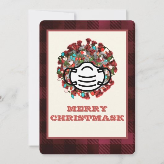 Vrolijk kerstmasker verlicht COVID Pathogen Mask X Feestdagenkaart (Voorkant)