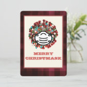 Vrolijk kerstmasker verlicht COVID Pathogen Mask X Feestdagenkaart (Staand voorkant)