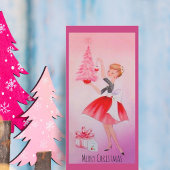  vrolijk kerstmeisje decoreren boom feestdagenkaart