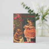 vrolijk kerstmeisje en Beer Feestdagenkaart (Staand voorkant)