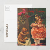 vrolijk kerstmeisje en Beer Feestdagenkaart (Voorkant / Achterkant)