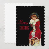 Vrolijk kerstmeisje  gekleed in een rode jas feestdagenkaart (Voorkant / Achterkant)