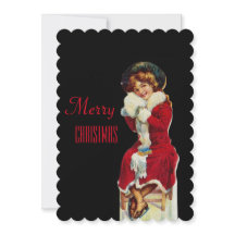 Vrolijk kerstmeisje gekleed in een rode jas