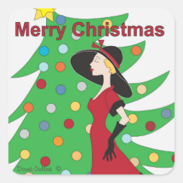 Vrolijk kerstmeisje in Red Dress Sticker