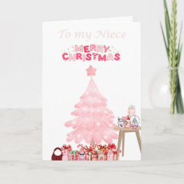 Vrolijk kerstmeisje speelgoed nichtje feestdagen kaart