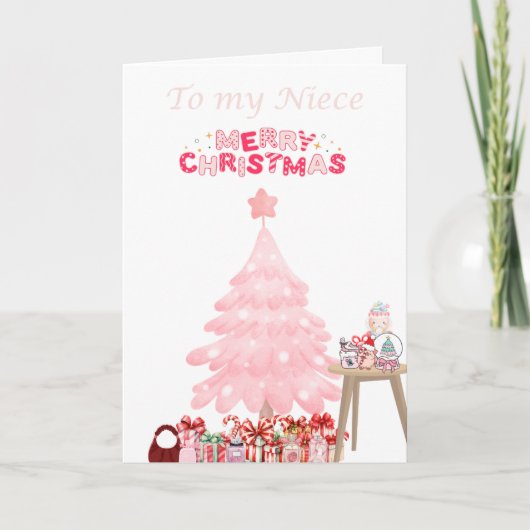 Vrolijk kerstmeisje speelgoed nichtje feestdagen kaart (Voorkant)