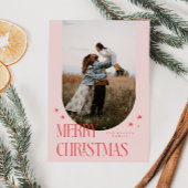 Vrolijk kerstminimalistisch boogroze feestdagenkaart