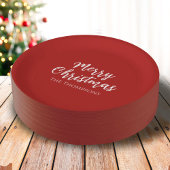 Vrolijk kerstminimalistisch eenvoudige rode kallig papieren bordje