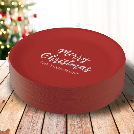 Vrolijk kerstminimalistisch eenvoudige rode kallig papieren bordje