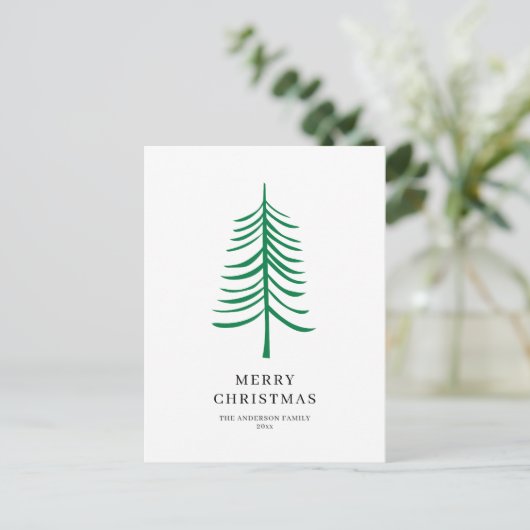 Vrolijk kerstminimalistisch groen moderne boom briefkaart (Staand voorkant)