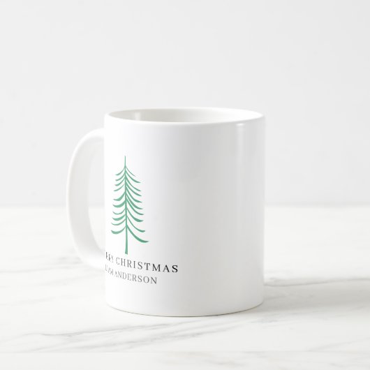 Vrolijk kerstminimalistisch groen moderne boom koffiemok (Voorkant links)
