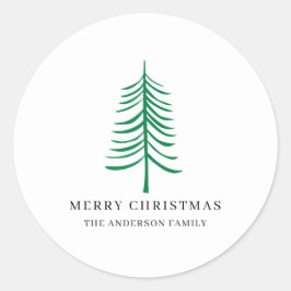 Vrolijk kerstminimalistisch groen moderne boom ronde sticker