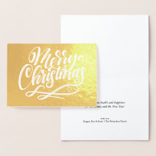 Vrolijk kerstminimalistisch handgeschakeld goud folie kaarten