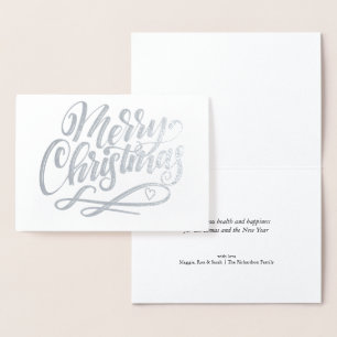 Vrolijk kerstminimalistisch luxe zilver folie kaarten