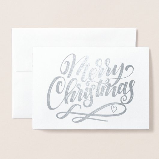 Vrolijk kerstminimalistisch luxe zilver folie kaarten (Voorkant met envelop)