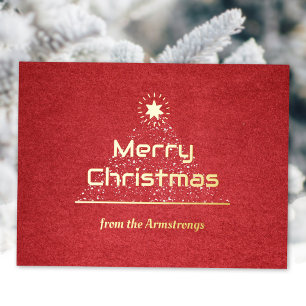 Vrolijk kerstminimalistisch modern rood fluweel folie feestdagen briefkaart