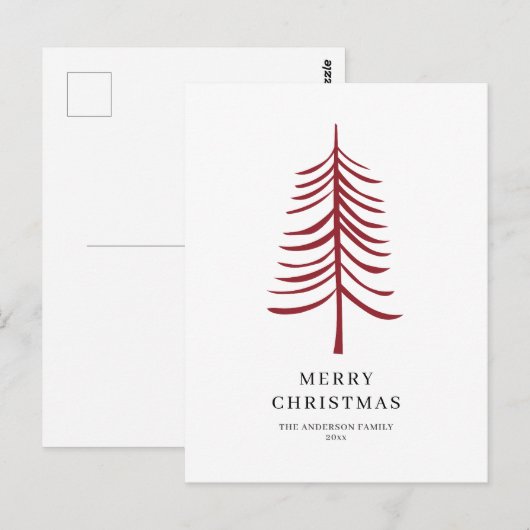 Vrolijk kerstminimalistisch rood moderne boom briefkaart (Voorkant / Achterkant)