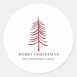 Vrolijk kerstminimalistisch rood moderne boom ronde sticker