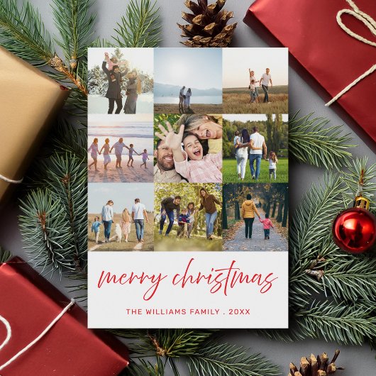 Vrolijk kerstminimalistisch script 9 fotocollage feestdagenkaart