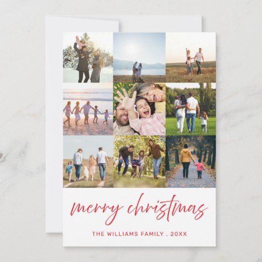 Vrolijk kerstminimalistisch script 9 fotocollage feestdagenkaart (Voorkant)