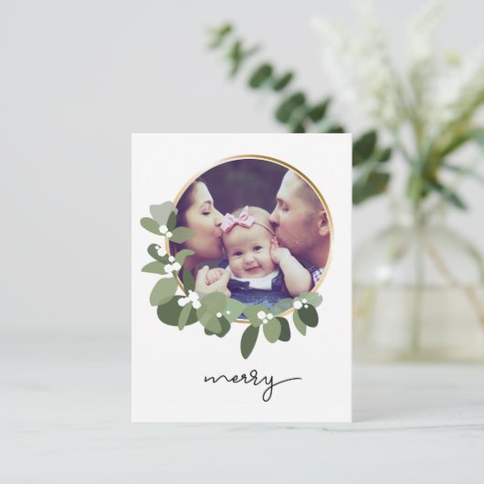 Vrolijk kerstminimalistisch Wreatfoto Briefkaart (Staand voorkant)