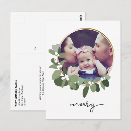 Vrolijk kerstminimalistisch Wreatfoto Briefkaart (Voorkant / Achterkant)