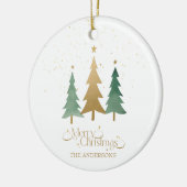 Vrolijk kerstminimalistische dennenbomen wit keramisch ornament (Links)